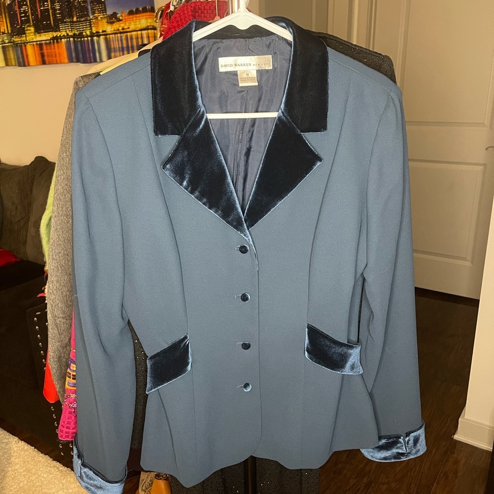 David Warren New York Blue Blazer w/ Velvet accents